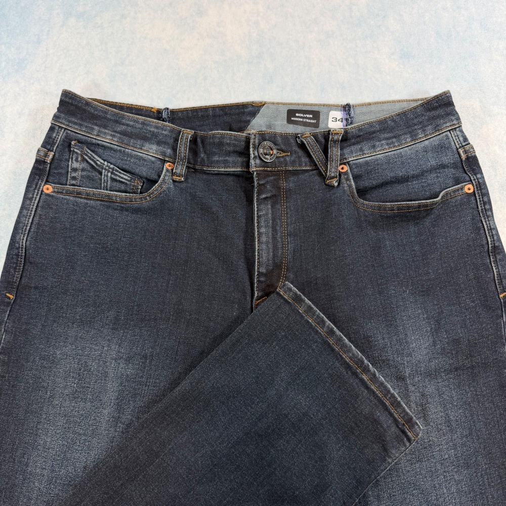 Volcom Solver Modern Straight Jeans Mens 34 Dark Wash Excellent Stretch Denim